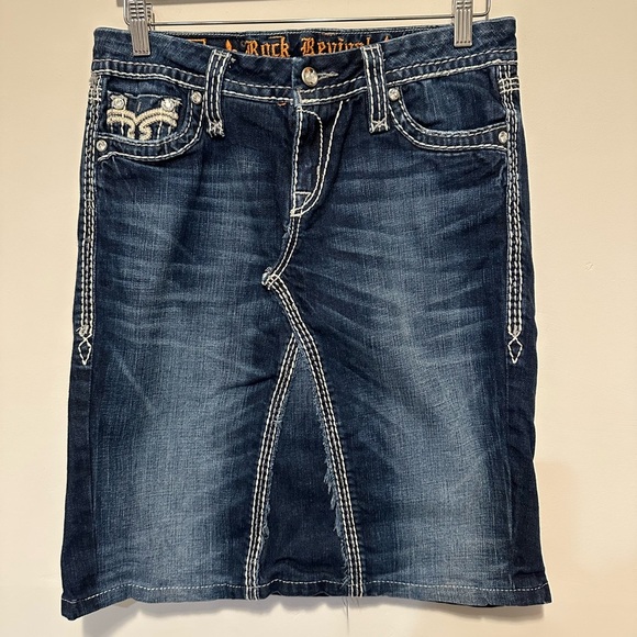 Rock Revival Handcrafted Darcy Easy Boot Denim Skirt Size 29 - Picture 1 of 8